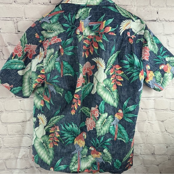 blue Hawaiian Floral Hawaiian short sleeve Shirt tropical parrots mens sz med - Picture 3 of 5
